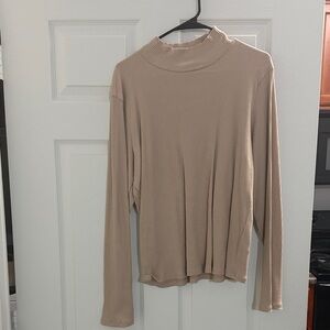 Anthropologie Taupe Ribbed Mock Neck Long Sleeve Top
